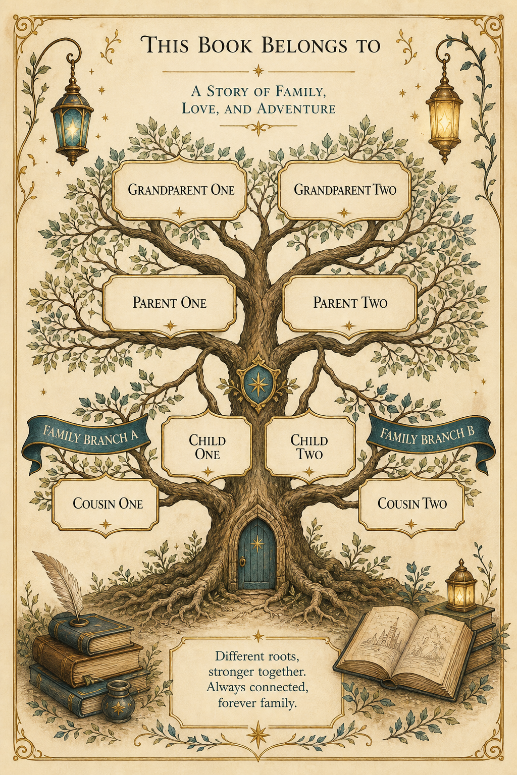 Generic sample family tree page for a personalized Dugas Chronicles edition